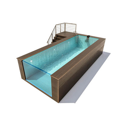 Piscine de luxe au-dessus du sol en fibre de verre transparente sans fin avec panneau en bois plastique