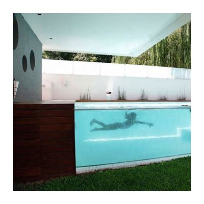 Piscine préfabriquée en plaque murale acrylique transparente personnalisée avec réservoir de filtre et conception brune